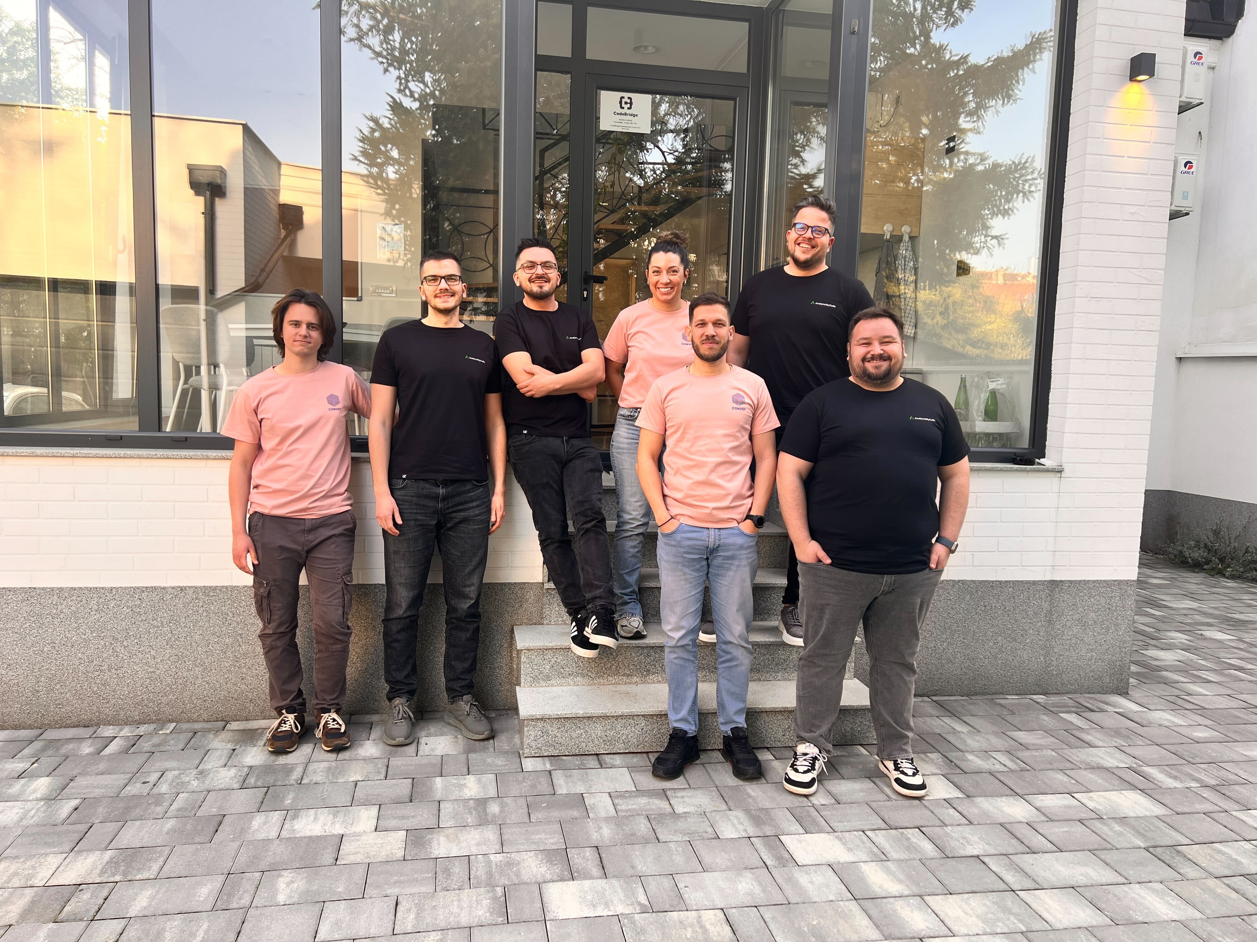 The CodeBridge engineering team outside their office